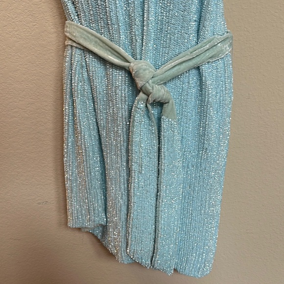 Retrofete REVOLVE  Sz Medium Blue Asymmetrical Tie Front Sundress - Picture 6 of 8